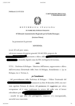 Permesso Soggiorno Attesa Occupazione Decreto Flussi Nulla Osta Tar Bologna Sentenza 21 Marzo 2026