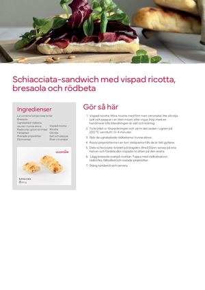 Schiacciata-sandwich med vispad ricotta, bresaola och rödbeta