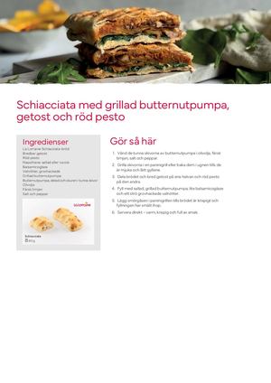 Schiacciata med grillad butternutpumpa, getost och röd pesto