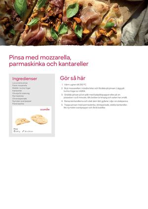 Pinsa med mozzarella, parmaskinka och kantareller