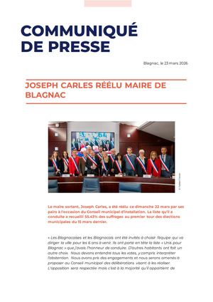 2026 03 23 CP JOSEPH CARLES REELU MAIRE DE BLAGNAC