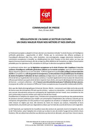 CP CGT Spectacle 23 Mars 2026_Regulation De L'IA Dans Le Secteur Culturel