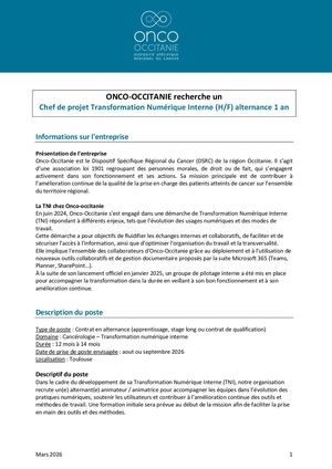 Chef de projet Transformation Numérique Interne en alternance