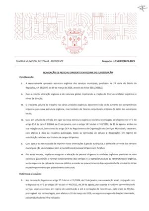 Nomeações de novos dirigentes na câmara de Tomar