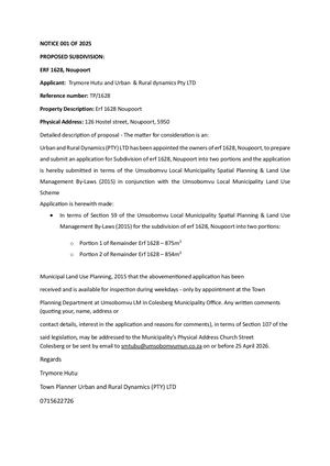 Notice 001 Of 2025 Erven 1628