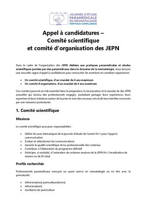Appel à candidatures –  Comité scientifique  et comité d’organisation des JEPN
