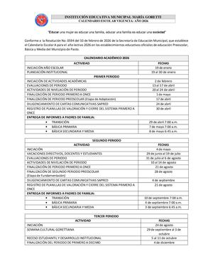 Calendario Escolar 2026
