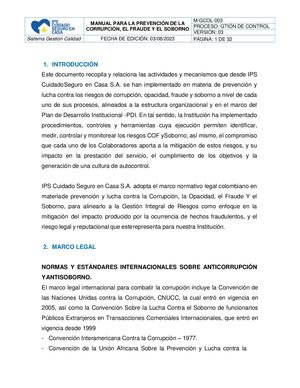 M Gcol 003 Manual Prevención De La Corrupción, El Fraude Y El Soborno