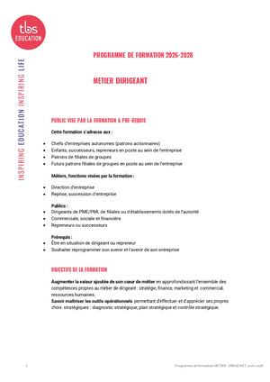 Programme Metier Dirigeant 2026 2028