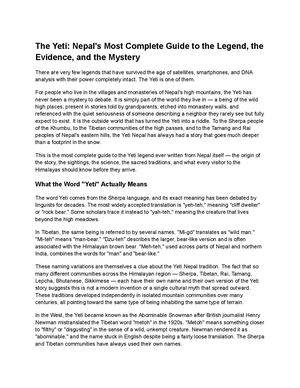 The Yeti Nepal's Most Complete Guide To The Legend, The Evidence, And The Mystery