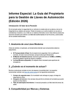 Informe Especial La Guía Del Propietario Para La Gestión De Llaves De Automoción (Edición 2026)