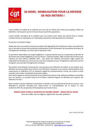 Cp Cgtspectacle Mobilisation Pour La Defense De Nos Metiers 26 Mars