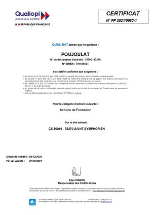 Cheminées Poujoulat certificat