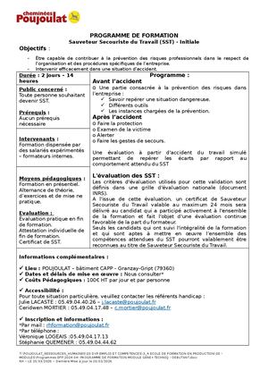 Programme de formation SST initiale externe
