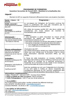 Programme de formation SST recyclage externe