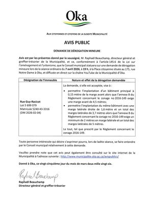 2026 - Avis publics (dernier ajout 2026-03-25)