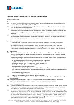 Sales And Delivery Conditions Of ESBE Gmb H In D 85221 Dachau