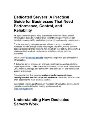 Dedicated Servers: A Practical Guide for Businesses That Need Performance, Control, and Reliability