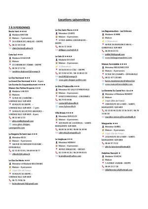 7 à 9 Personnes - Locations Saisonnières