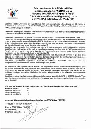 Appel à projet DAR 81 - avis du CSE Médico-Social
