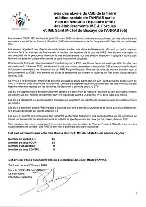 PRE Biscaye/Forgues - avis du CSE Médico-Social