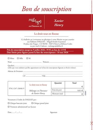 Bulletin de souscription - Mélanges en l'honneur deXavier Henry