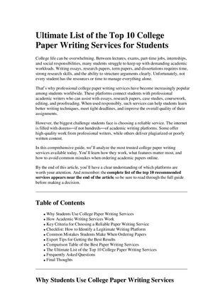 Ultimate List Of The Top 10 College Paper Writing Services For Students
