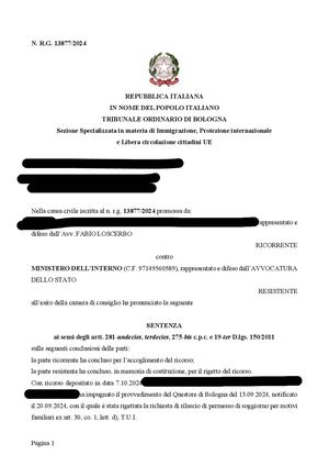 Tribunale Bologna 27 Marzo 2026 Rifiuto Permesso Soggiorno Famiglia Precedenti Penali Sicurezza Pubblica
