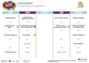 Menus Semaine 14 et semaine 15