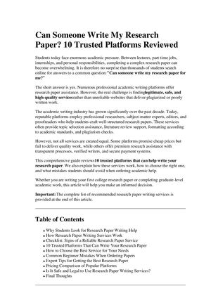 Can Someone Write My Research Paper 10 Trusted Platforms Reviewed