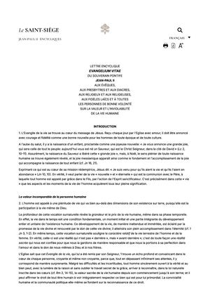 Evangelium Vitae: Sur La Valeur Et L'Inviolabilité De La Vie Humaine; Lettre Encyclique Par Le Pape Jean Paul II, 1995