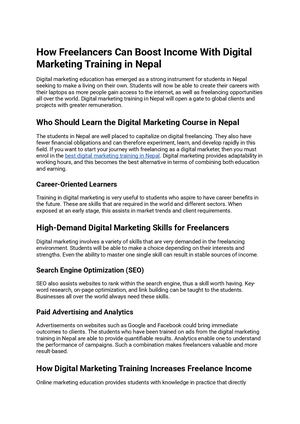 How Freelancers Can Boost Income With Digital Marketing Training In Nepal