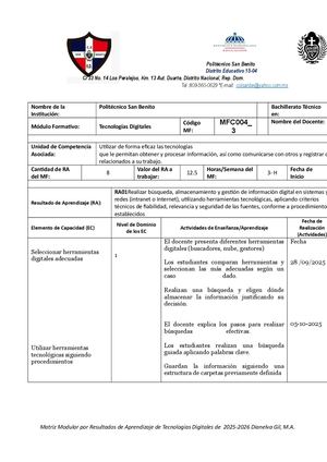 MATRIZ MODULAR POR RESULTADOS DE APRENDIZAJE DE TECNOLOGIAS DIGITALES