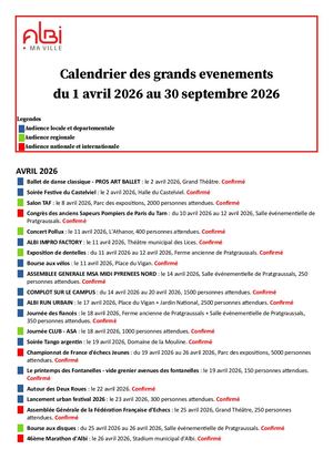 Calendrier des Manifestations à 6 mois - Ville D'albi