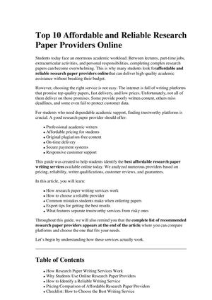Top 10 Affordable And Reliable Research Paper Providers Online