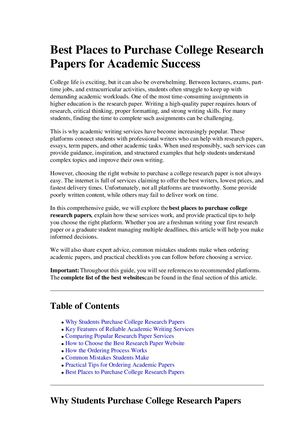 Best Places To Purchase College Research Papers For Academic Success