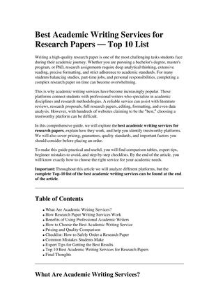 Best Academic Writing Services For Research Papers Top 10 List