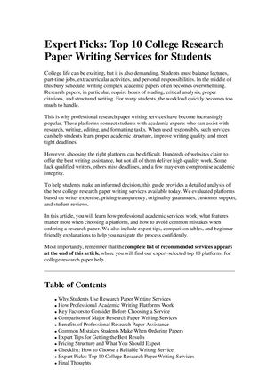 Expert Picks Top 10 College Research Paper Writing Services