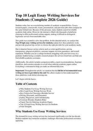 Top 10 Legit Essay Writing Services For Students