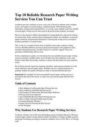 Top 10 Reliable Research Paper Writing Services You Can Trust
