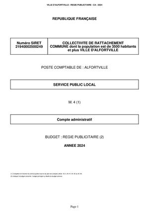 Ville d'Alfortville - Régie Publicitaire - Compte administratif 2024