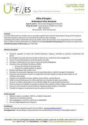 Offre D'emploi Animateur·trice Jeunesse En Cee