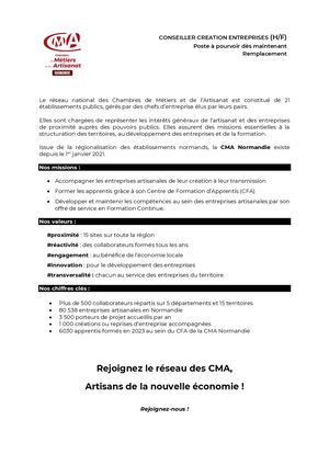 Offre Conseiller Création Entreprises Rouen