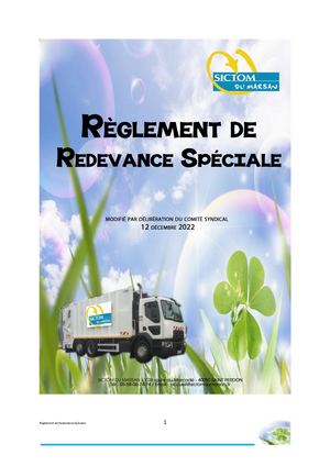 Règlement De La Redevance Spéciale