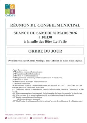 Ordre du jour du prochain Conseil Municipal