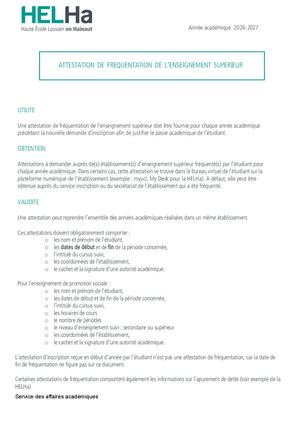Attestation de Fréquentation de l'enseignement supérieur HELHa