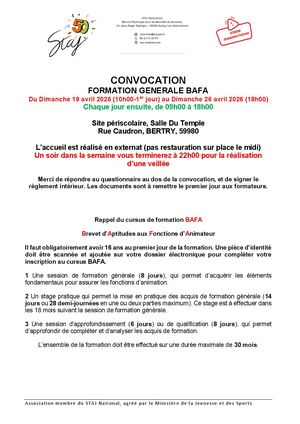 Convocation BAFA Bertry