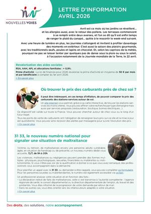 Lettre d'informations Avril 2026 Nouvelles Voies