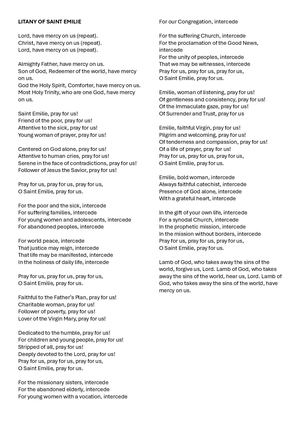 Litanie De Sainte Émilie An