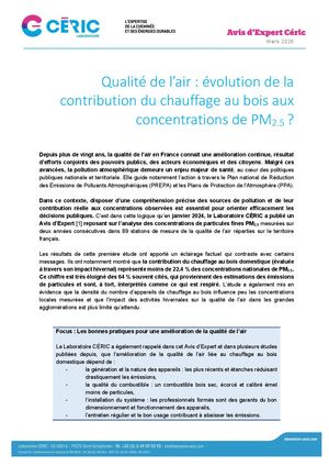Avis d'Expert (mars 2026) - Qualité de l’air : évolution de la contribution du chauffage au bois aux concentrations de PM2.5 ?